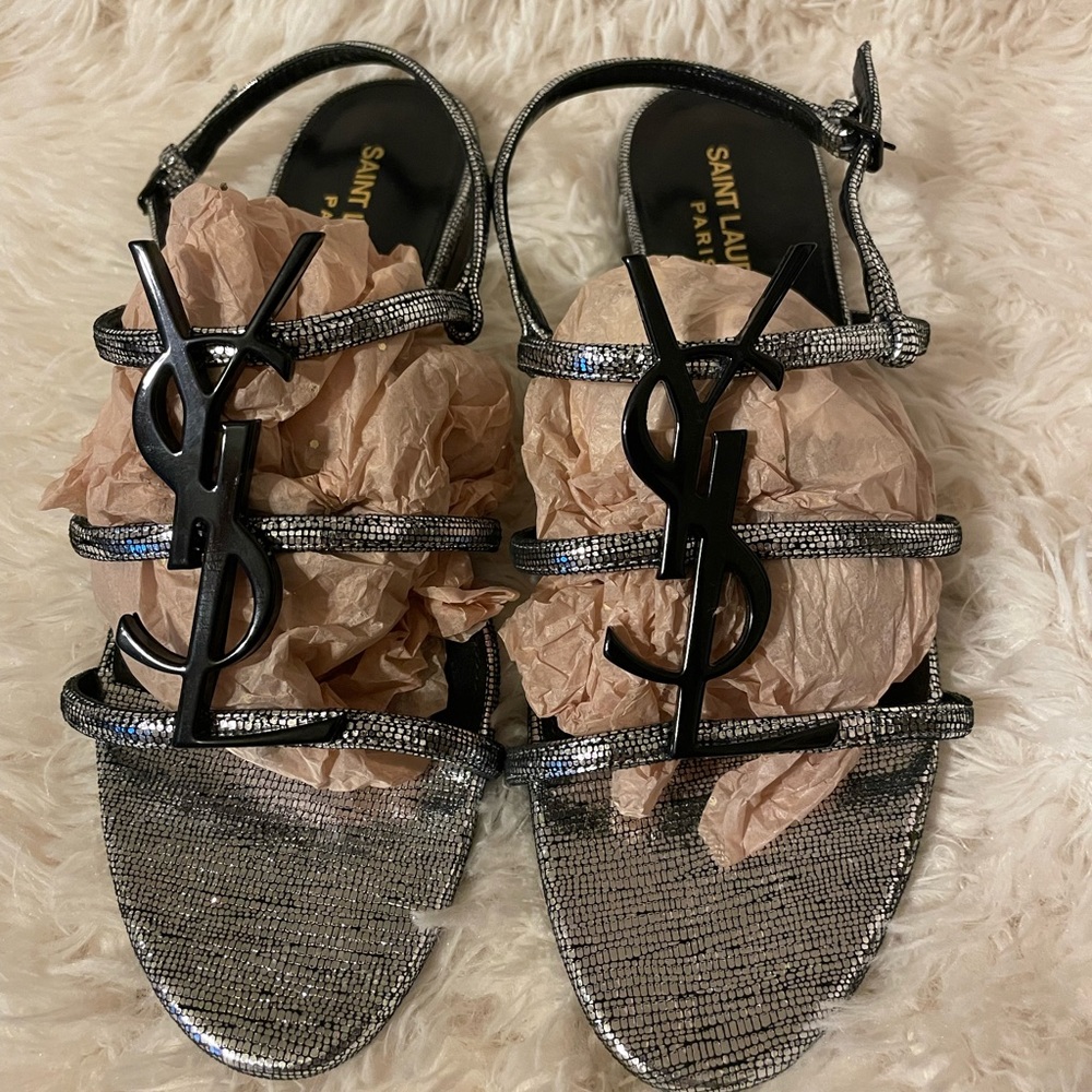 YSL Cassandra Leather Slingback Sandals